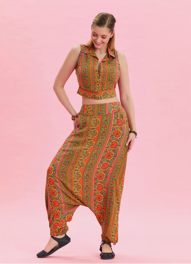 Orange Ethnic Shalwar with Pocket Detail and Laced Legs 4477